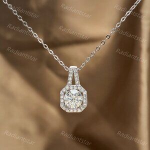 NEW Certified 1ct. t.w. Moissanite Square Halo Necklace